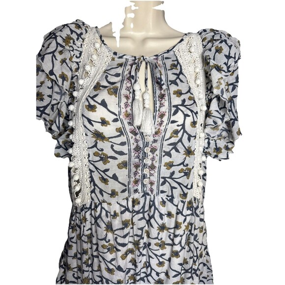 Sea New York Size 6 Dress Women's Floral Print Boho Flutter Tassel Cotton Blend - Picture 7 of 11